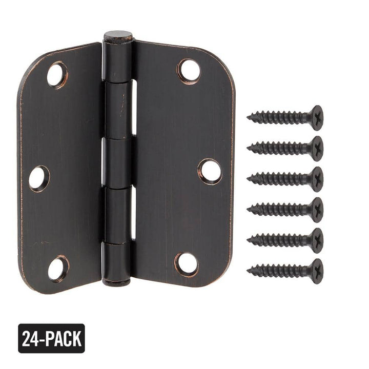 Everbilt 3-1/2 in. x 5/8 in. Radius Oil-Rubbed Bronze Butt Door Hinge Value Pack (24-Pack)