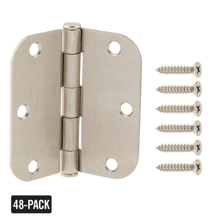 Everbilt 3-1/2 in. x 5/8 in. Radius Satin Nickel Door Hinge Value Pack (48 per Pack)