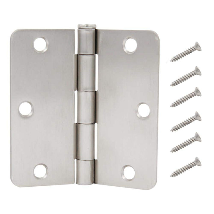 Everbilt 3-1/2 in. Satin Nickel 1/4 in. Radius Butt Door Hinges Value Pack (3-Pack)