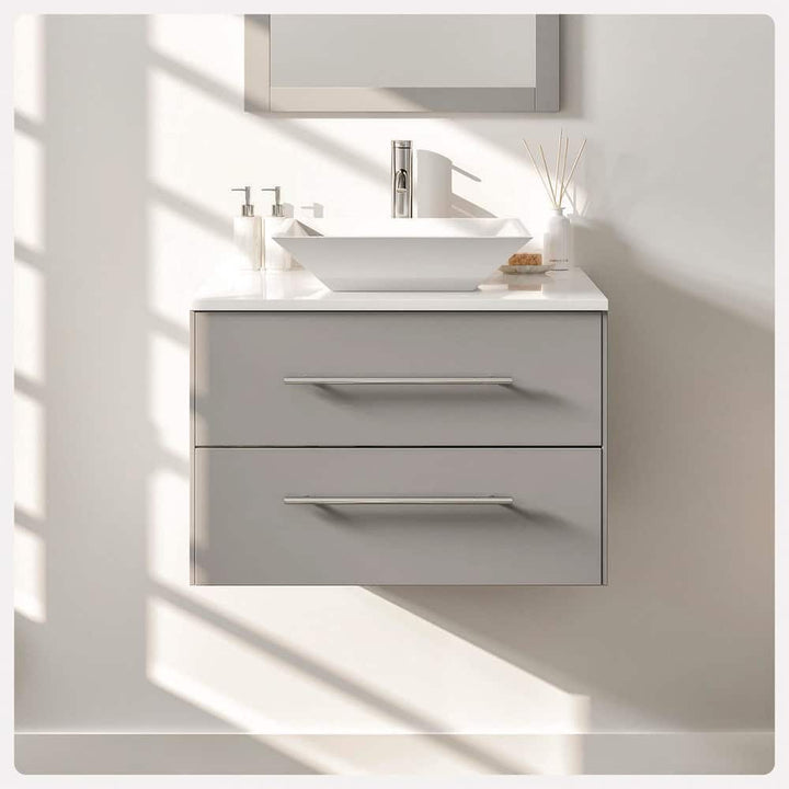 Eviva Totti Wave 24 in. W x 21 in. D x 22 in. H Floating Bathroom Vanity in Gray with White Glassos Top and White Vessel Sink