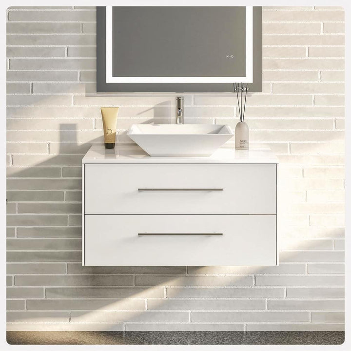 Eviva Totti Wave 30 in. W x 21.75 in. D x 15.88 in. H Floating Bathroom Vanity in White with White Glassos Top and White Vessel Sink