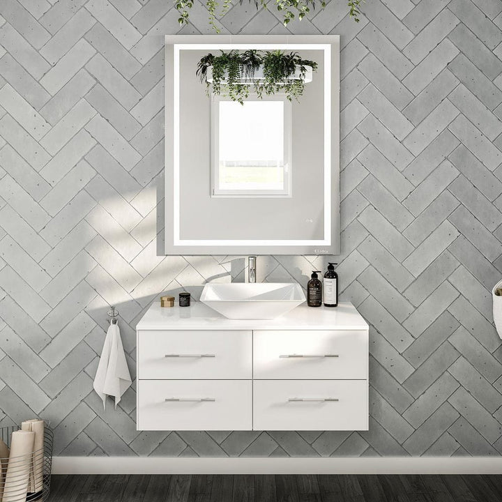 Eviva Totti Wave 36 in. W x 21.75 in. D x 16 in. H Floating Bathroom Vanity in Espresso with White Glassos Top and White Vessel Sink