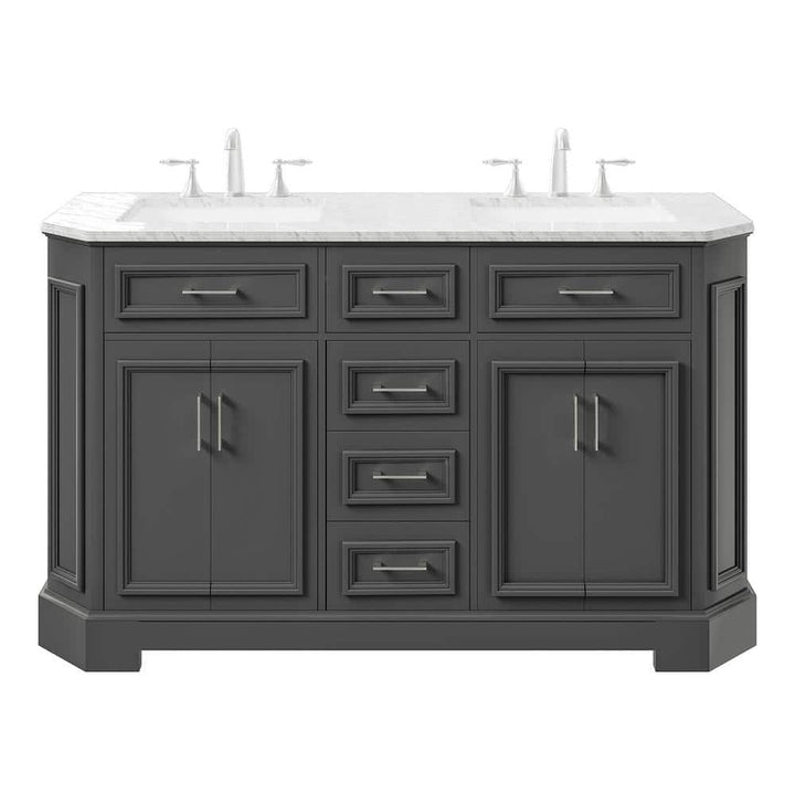 Eviva Glory 60 in W x 22 in. D x 33 in. H Double Bathroom Vanity in Dark Gray with White Carrara Marble Top with White Sinks