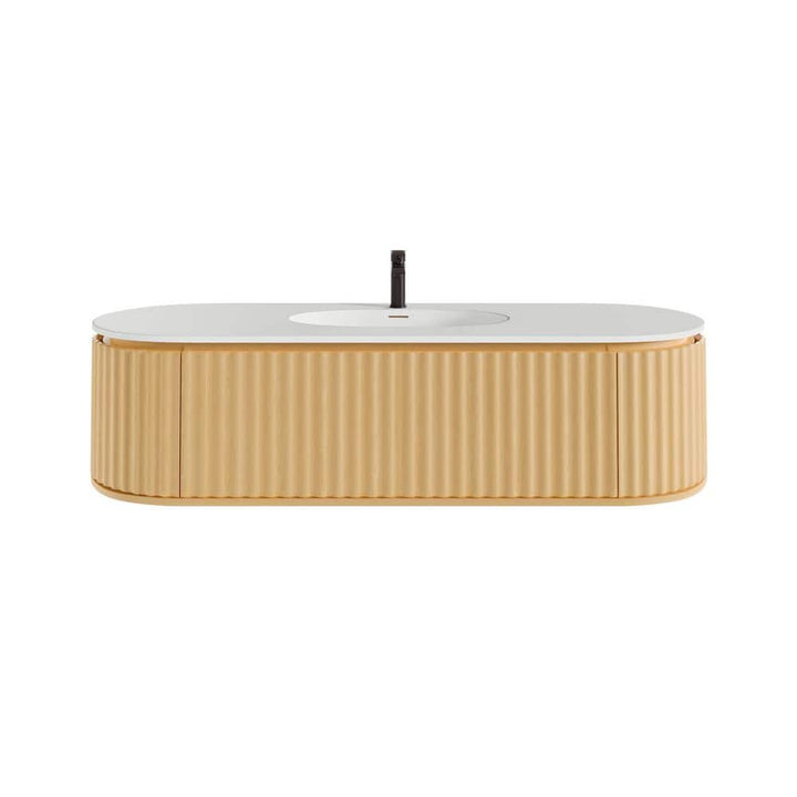 Eviva Haven 64 in. W x 22 in. D x 17.7 in. H Single Oak Wall Mount Bath Vanity in White w/ Solid Surface Integrated Sink Top