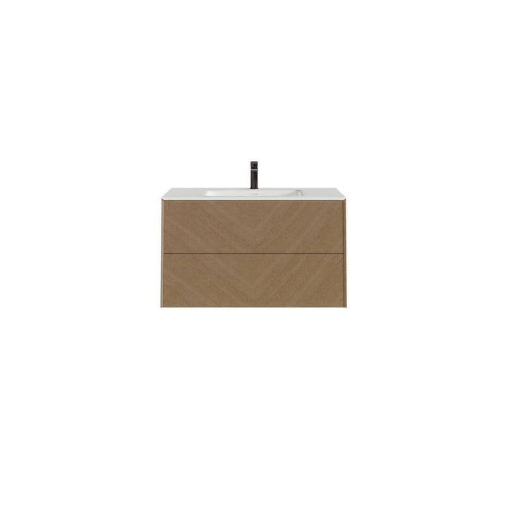 Eviva Lotus 30 in. W. x 22 in. D x 22 in. H Oak Wall Mount Bathroom Vanity with White Solid Surface Integrated Sink Top