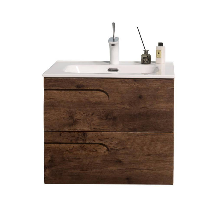 Eviva Joy 32 in. W x 18 in. D x 20.5 in. H Floating Bathroom Vanity in Rosewood with White Porcelain Top and Integrated Sink