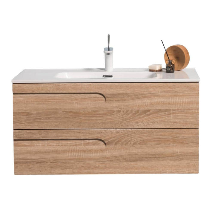 Eviva Joy 39 in. W x 18 in. D x 20.5 in. H Floating Bathroom Vanity in Maple with White Porcelain Top with White Sink
