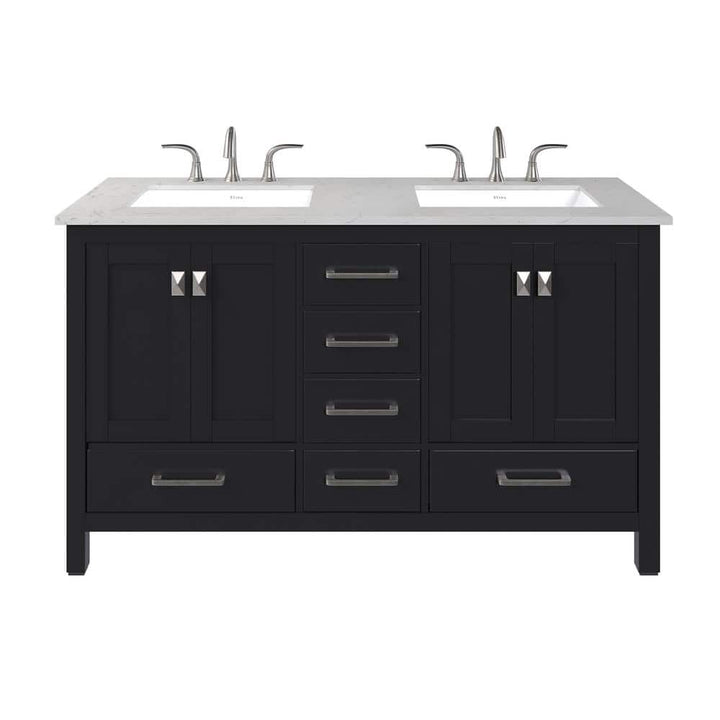 Eviva Aberdeen 48 in. W x 22 in. D x 34 in. H Double Sink Freestanding Bath Vanity in Espresso with White Carrara Quartz Top