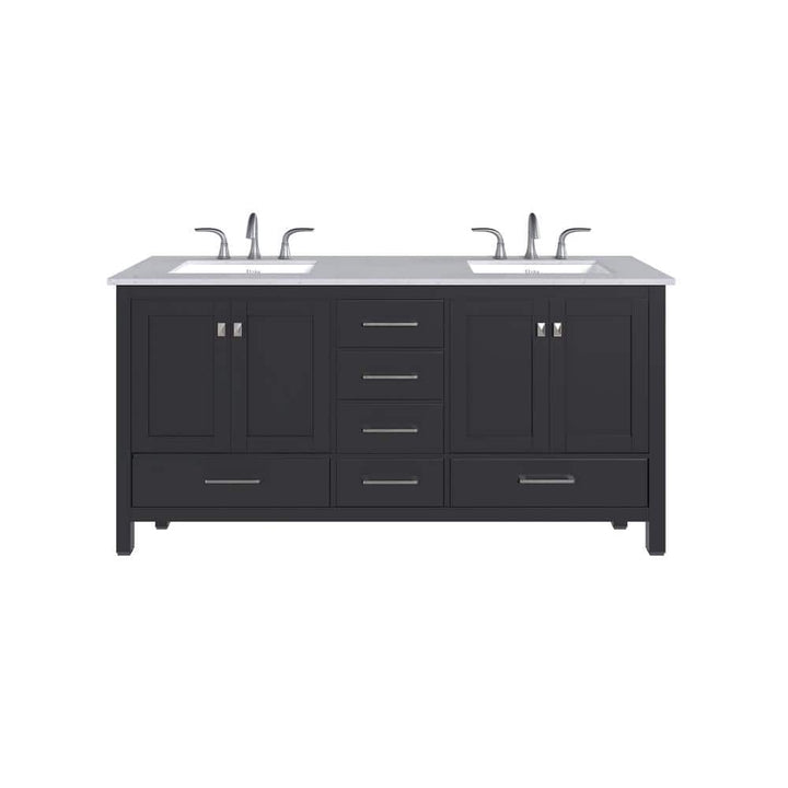 Eviva Aberdeen 72 in. W x 22 in. D x 34 in. H Double Sink Freestanding Bath Vanity in Espresso with White Carrara Quartz Top