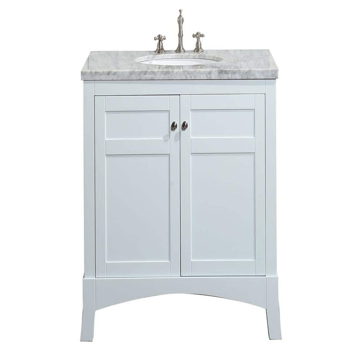 Eviva New York 24 in. W x 21.6 in. D x 32.6 in. H Bathroom Vanity in White with White Carrara Marble Top with White Sink
