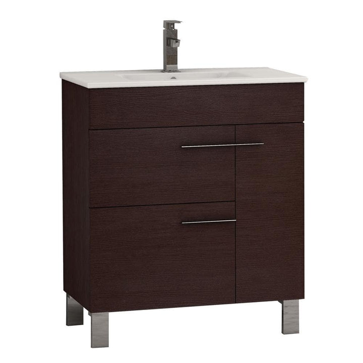 Eviva Cup 24 in. W x 18 in. D x 34 in. H Bath Vanity in Wenge (Dark Brown) with White Ceramic Top with White Sink