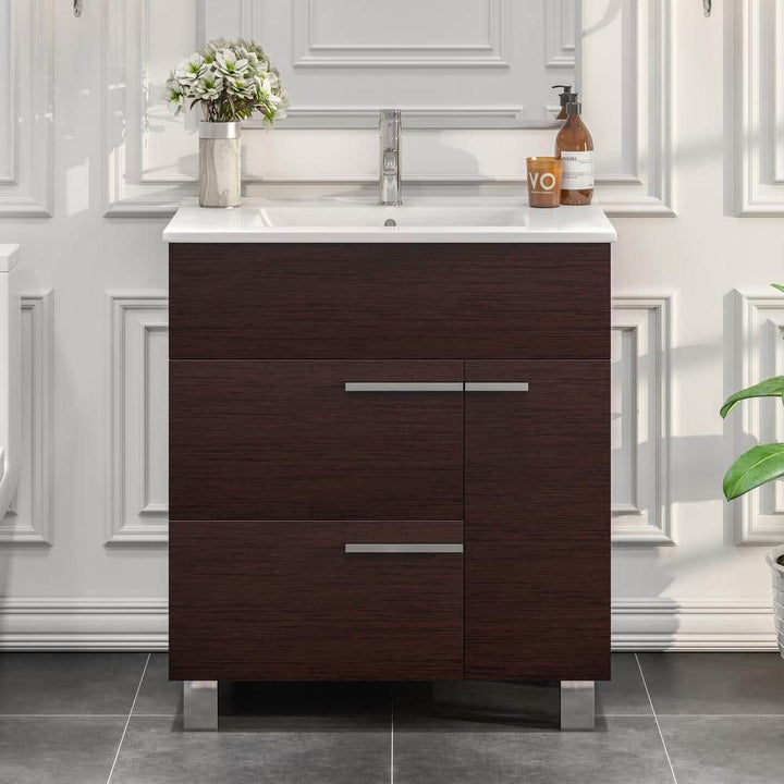 Eviva Cup 31.50 in. W x 18 in. D x 34 in. H Bath Vanity in Wenge (Dark Brown) with White Ceramic Top with White Sink
