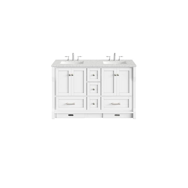 Booster 60 in. W x 22 in. D x 34 in. H Double Bath Vanity in White with White Carrara Marble Top with White Sinks