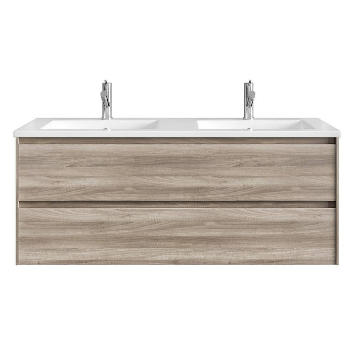 Eviva Bloom 48 in. W x 18 in. D x 34 in. H Double Sink Floating Bath Vanity in Pine Gray with White Porcelain Top