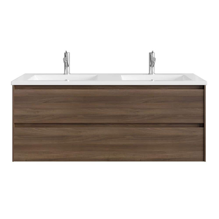 Eviva Bloom 48 in. W x 18 in. D x 34 in. H Double-Sink Floating Bath Vanity in Walnut with White Porcelain Top