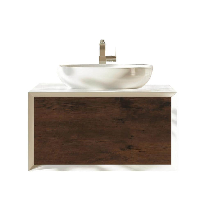 Santa Monica 36 in. W x 22 in. D x 16 in. H Single Bath Vanity in Rosewood with White Vessel Sink