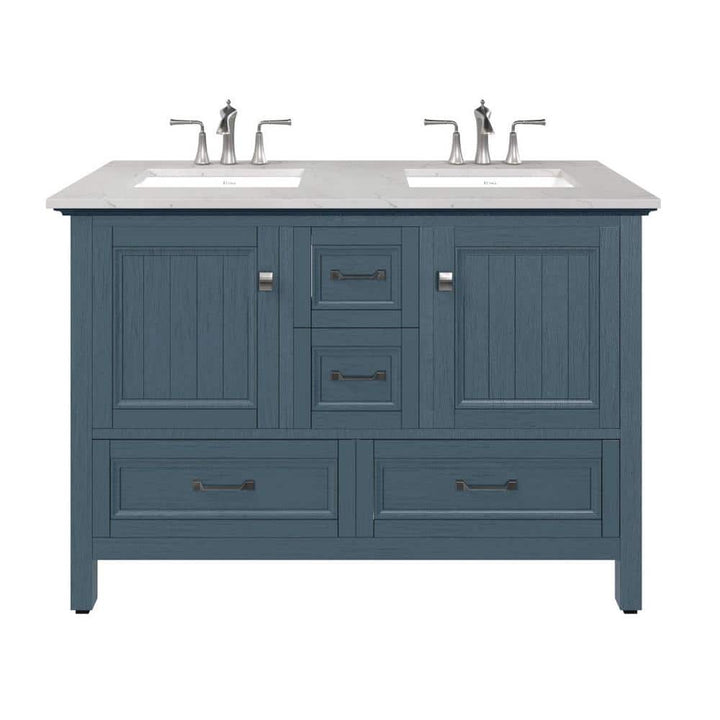 Eviva Britney 48 in. W x 22 in. D Ash Blue Double Sink Bathroom Vanity with White Carrara Quartz Top and Undermount Sinks