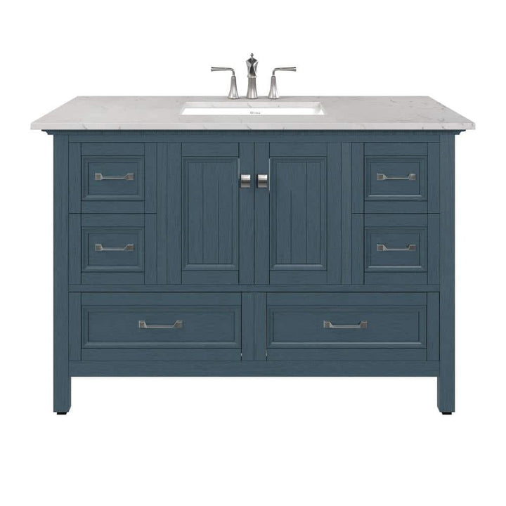 Eviva Britney 48 in. W x 22 in. D Ash Blue Single Sink Bathroom Vanity with White Carrara Quartz Top and Undermount Sinks