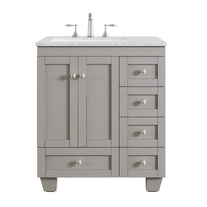Eviva Acclaim 28 in. W x 22 in. D x 34 in. H Bath Single Vanity in Gray with White Carrara Marble Top with White Sink