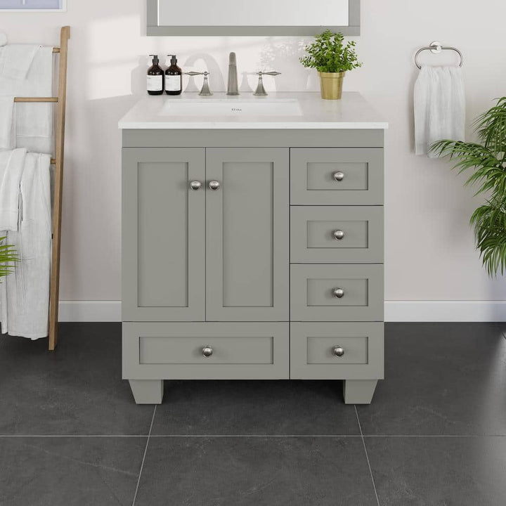 Eviva Acclaim 30 in. W x 22 in. D x 34 in. H Single Sink Transitional Bath Vanity in Gray with White Carrara Quartz Top