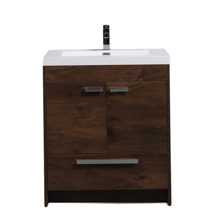 Eviva Lugano 30 in. W x 19 in. D x 36 in. H Single Bath Vanity in Rosewood with White Acrylic Top with White Integrated Sink