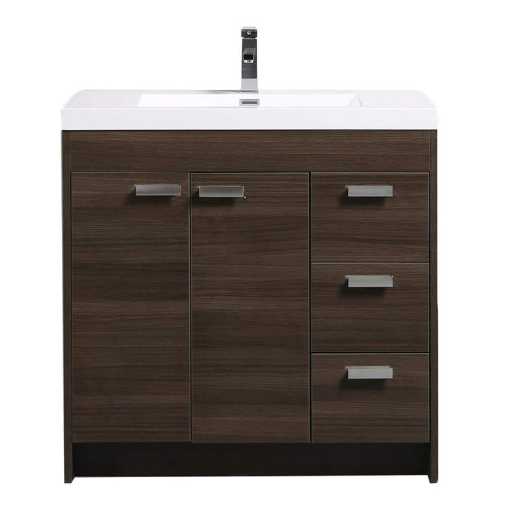 Eviva Lugano 36 in. W x 19 in. D x 36 in. H Single Bath Vanity in Gray Oak with White Acrylic Top with White Integrated Sink
