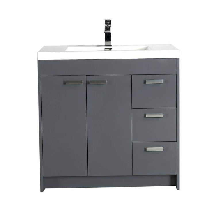 Eviva Lugano 36 in. W x 19 in. D x 36 in. H Single Bath Vanity in Gray with White Acrylic Top and White Integrated Sink