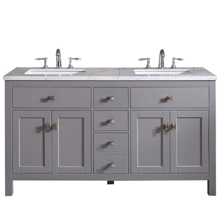 Eviva Memphis 60 in. W x 22 in. D x 33.7 in. H Double Bathroom Vanity in Gray with White Carrara Style Stone Top with Sinks