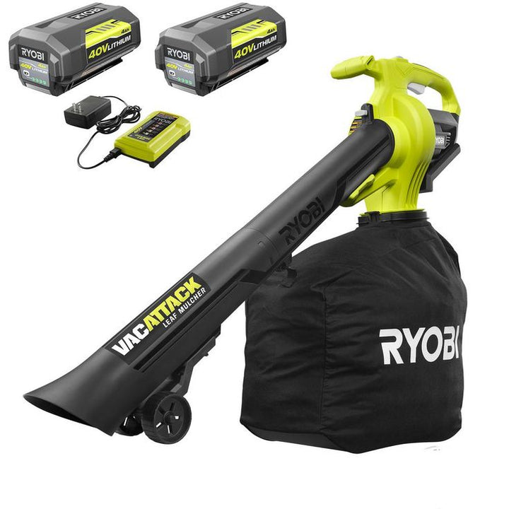 RYOBI 40-Volt Lithium-Ion Cordless Leaf Vacuum/Mulcher- Two 4.0 Ah Batteries and 1 Charger Included