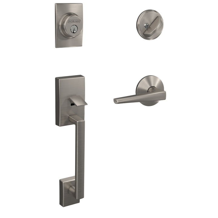 Schlage Custom Century Matte Black Single Cylinder Handleset with Eller Lever and Kinsley Trim