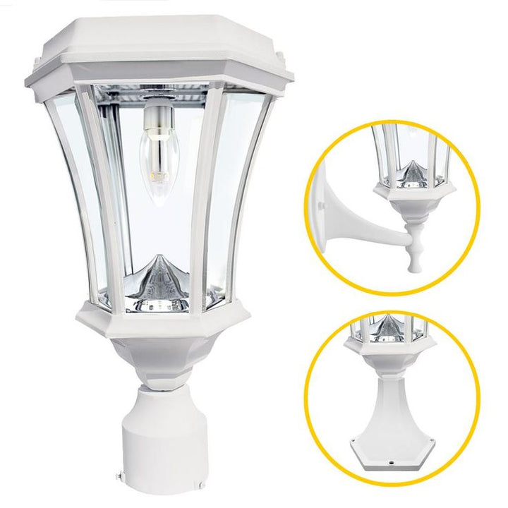 Victorian Bulb Series Single White Integrated LED Outdoor Solar Lamp Post Light with 3-Mounting Options