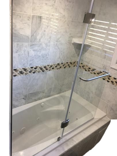 Aqua 48 in. x 58 in. Semi-Frameless Hinged Tub Door in Brushed Nickel