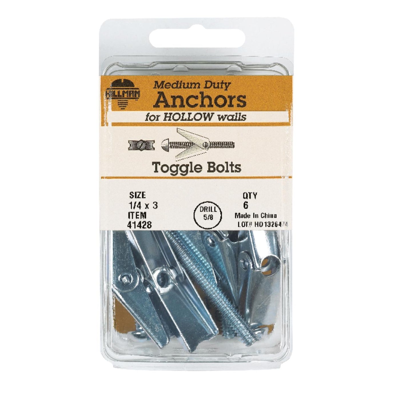 Hillman 1/4 in. Diameter x 3 in. Length Round Steel Toggle Bolts, Zinc-Plated, 6-Pack