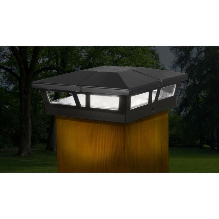 Cambridge 6 in. x 6 in. Outdoor Black LED Solar Post Cap (2-Pack)