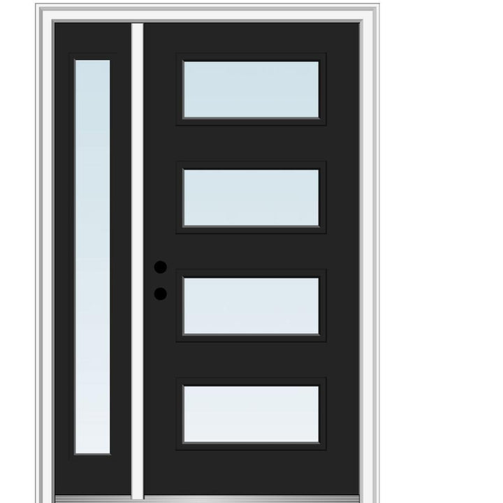 53 in. x 81.75 in. Celeste Clear Low-E Glass Right-Hand 4-Lite Eclectic Painted Steel Prehung Front Door with Sidelite - Super Arbor