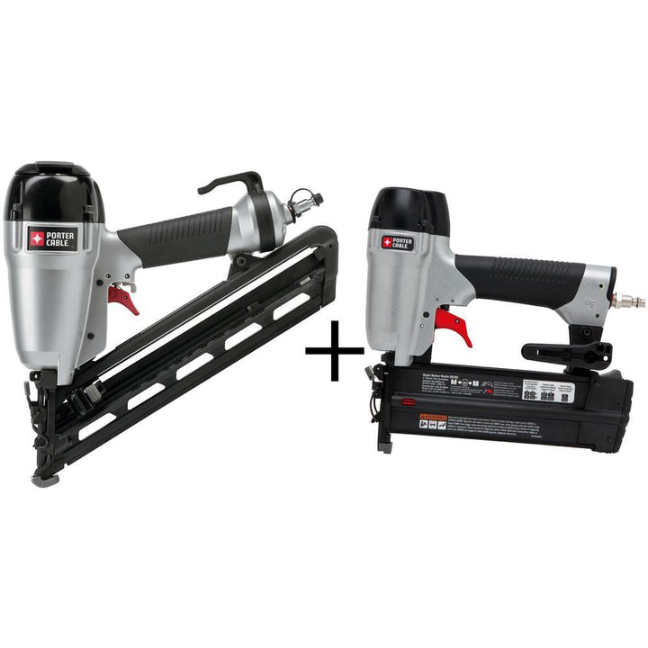 15-Gauge Pneumatic 2-1/2 in. Angled Finish Nailer Kit with Bonus 18-Gauge Brad Nailer Kit - Super Arbor