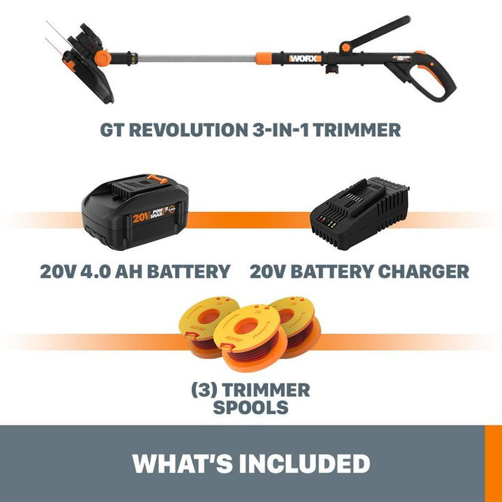 Worx PowerShare 20-Volt 12 in. 4Ah Sting Trimmer and Wheeled Edger (Battery and Charger Included)