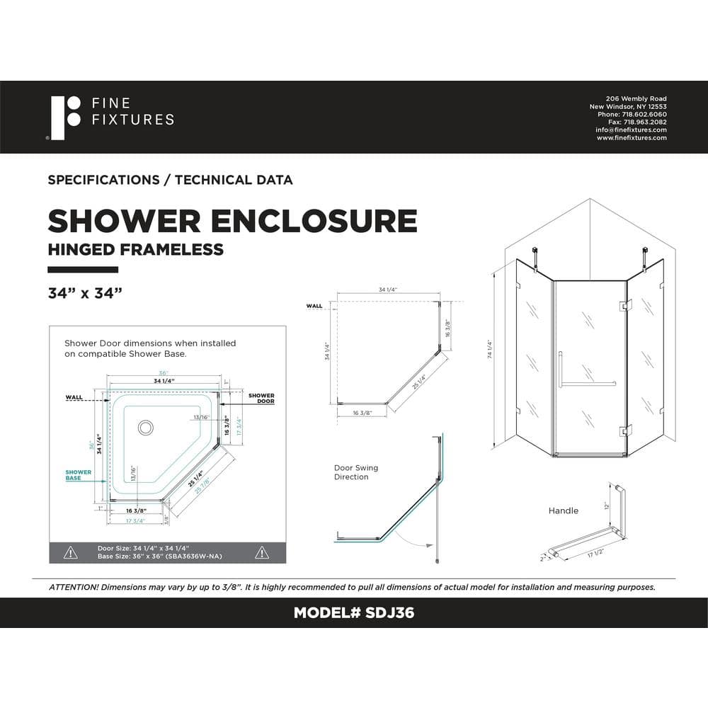 FINE FIXTURES 34 in. W x 34 in. D x 74 in. H Neo Angle Pivot Frameless Corner Shower Enclosure in Satin Brass Finish
