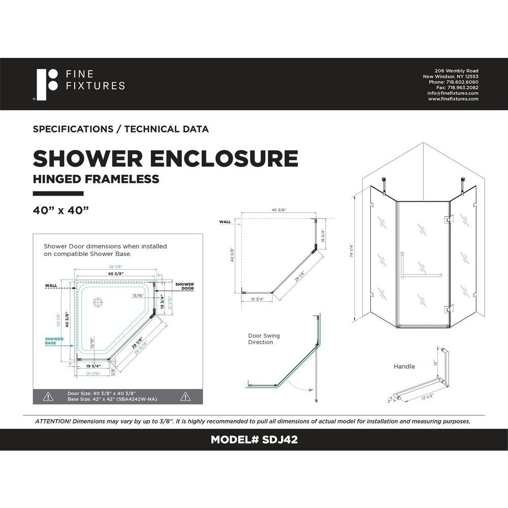 Fine Fixtures 40 in. W x 40 in. D x 74 in. H Neo Angle Pivot Frameless Corner Shower Enclosure in Polished Chrome Finish
