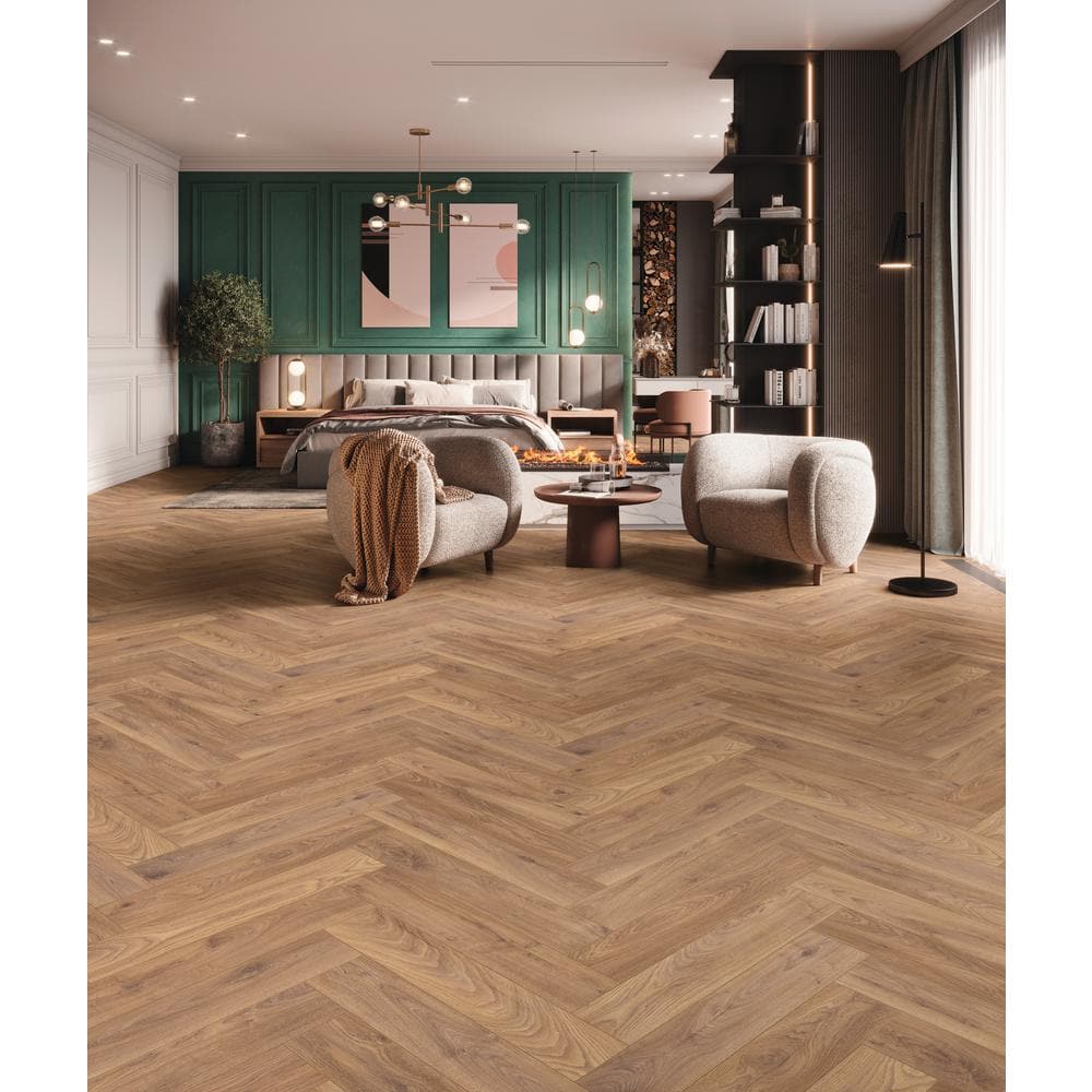 Krono Original Firebrand Oak Herringbone 8mm T x 4.96 in. W Water Resistant Laminate Wood Flooring (9.40 sq. ft./Case)