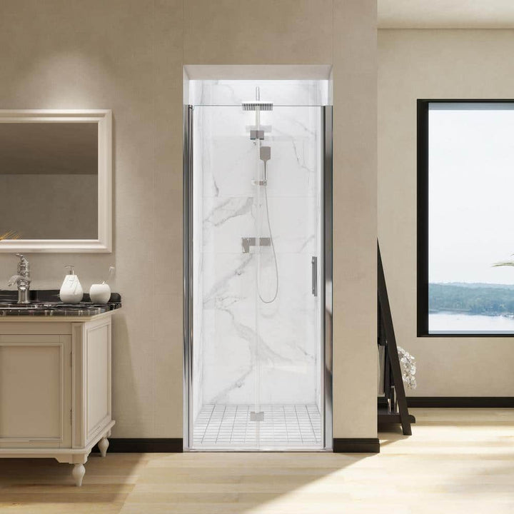 FORCLOVER 32 in. W to 33-3/8 in. W x 72 in. H Bi-Fold Frameless Shower Door in Chrome with Clear Glass