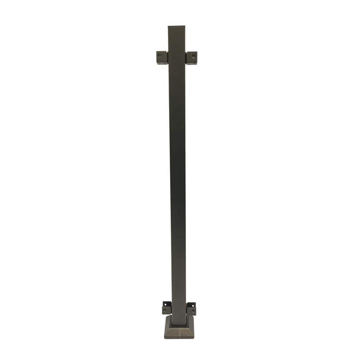 FORTRESS Fe26 2 in. x 2 in. x 45-1/2 in. Bronze Steel Railing Line Post with Brackets (42 in. Rail)