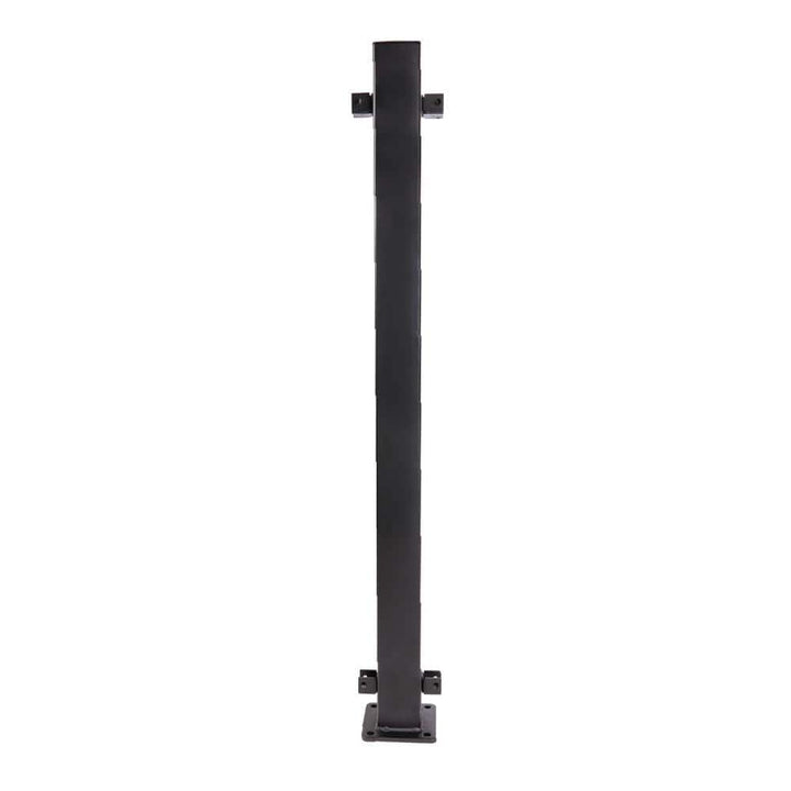FORTRESS Fe26 2 in. x 45.5 in. Black Steel Railing Line Post with Brackets
