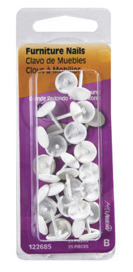 Hillman Large Brass-Plated White Furniture Nails, 25-Pack