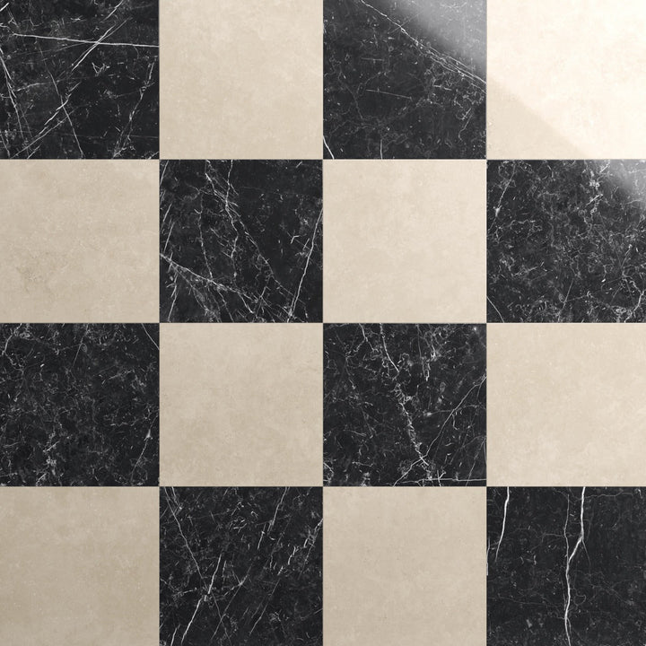 Fortunato Checkerboard Porcelain Tile - 12x12 Polished Marble Look