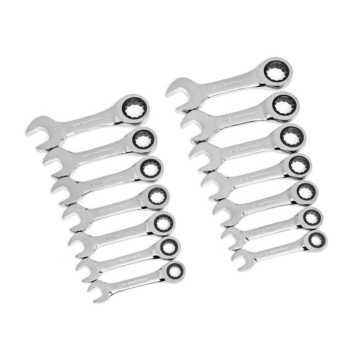 GEARWRENCH SAE/Metric 72-Tooth Stubby Combination Ratcheting Wrench Tool Set (14-Piece)