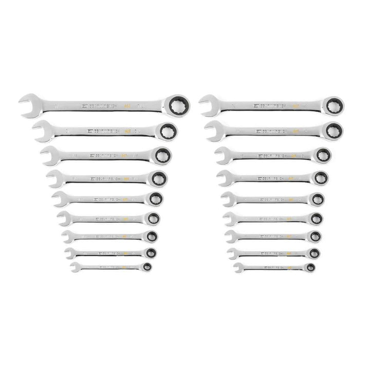 GEARWRENCH SAE/MM 90-Tooth Pro Combination Ratcheting Wrench Tool Set with Tray (18-Piece)