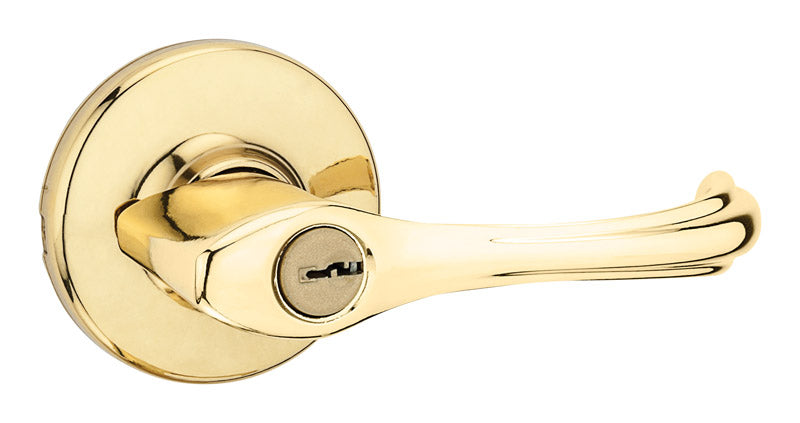 Kwikset Dorian Polished Brass Entry Lockset, ANSI/BHMA Grade 3, 1-3/4 in.