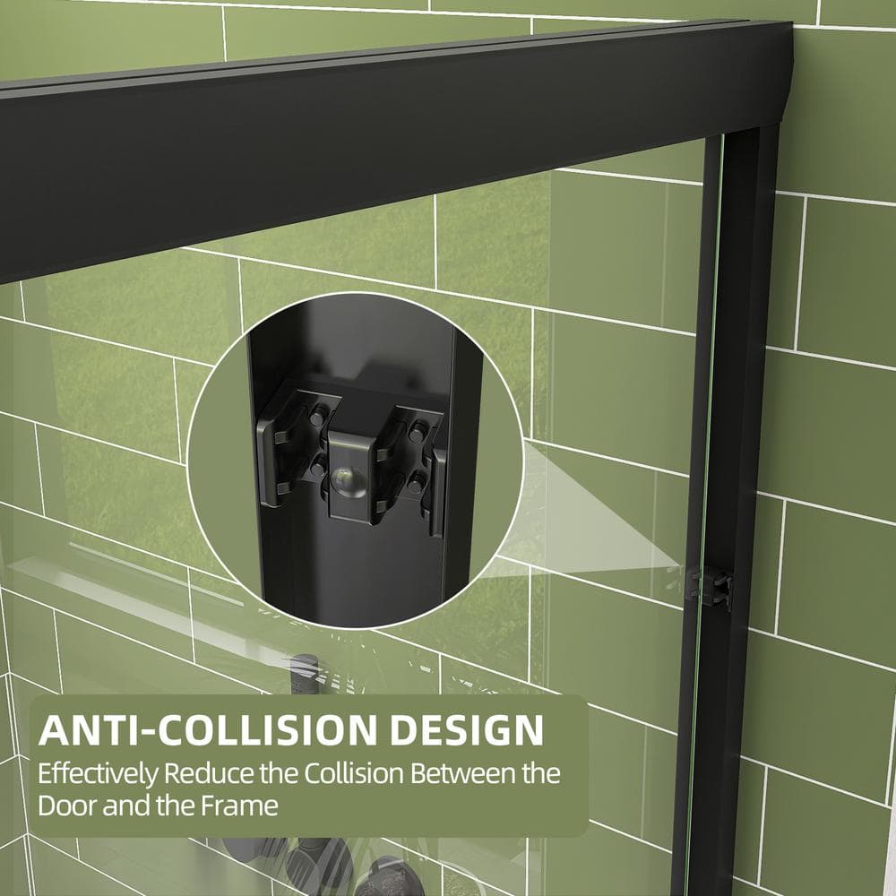 Getpro 44 in.-48 in. W x 72 in. H Double Sliding Framed Shower Door in Matte Black with 1/4 in. (6 mm) Clear Glass