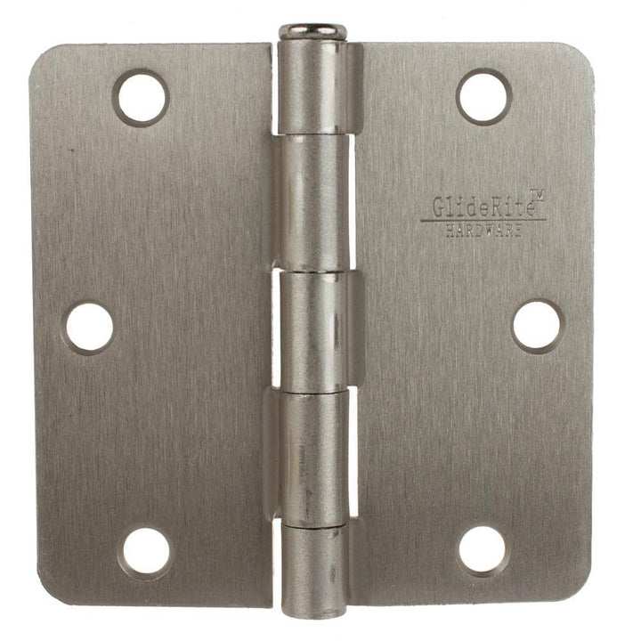 3-1/2 in. Satin Nickel Steel Door Hinges, 1/4 in. Corner Radius with Screws (24-Pack) by GlideRite
